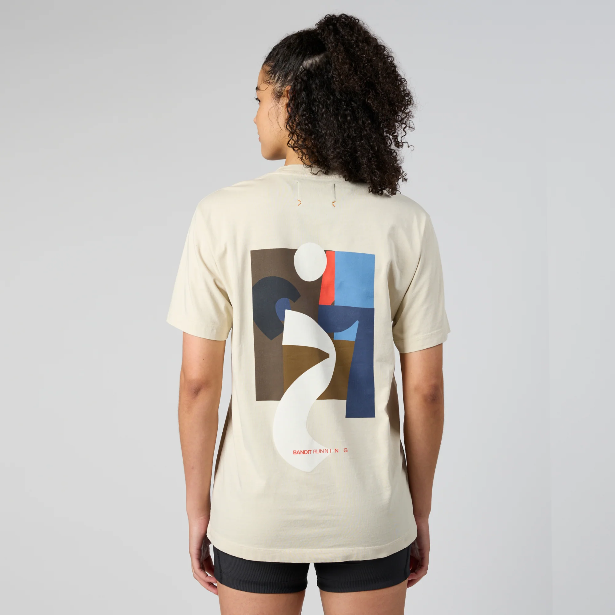 Abstract Multi-Runner Cotton Tee, Unisex - Champagne - Image 2