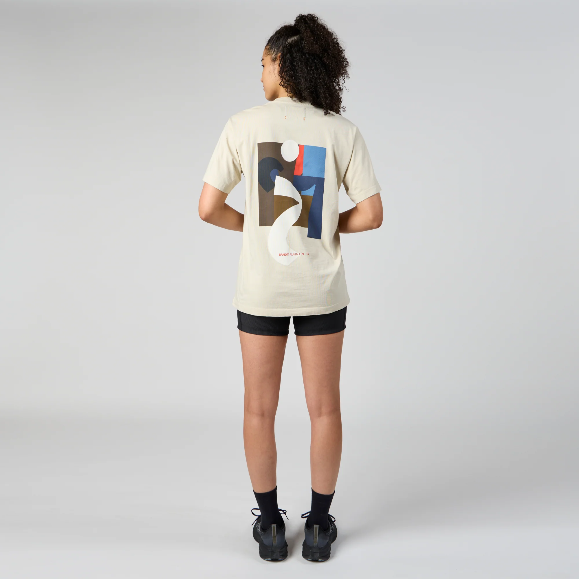 Abstract Multi-Runner Cotton Tee, Unisex - Champagne - Image 4