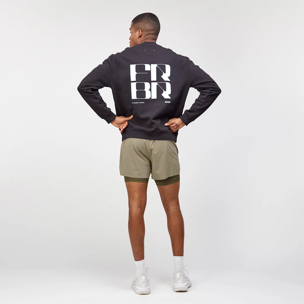 Cotton Fleece Abstract Grid Crewneck - Unisex, Black - Image 11