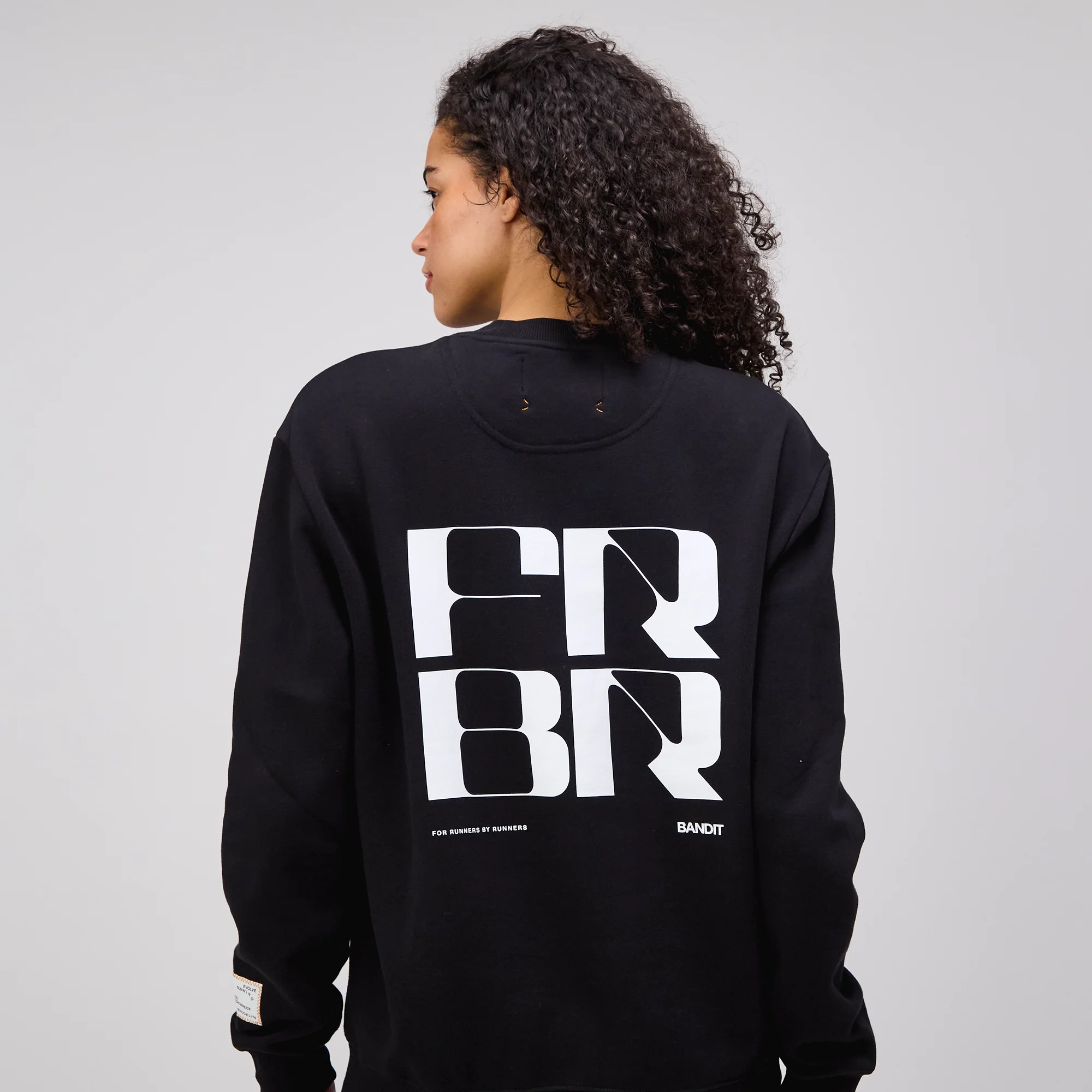 Cotton Fleece Abstract Grid Crewneck - Unisex, Black - Image 12