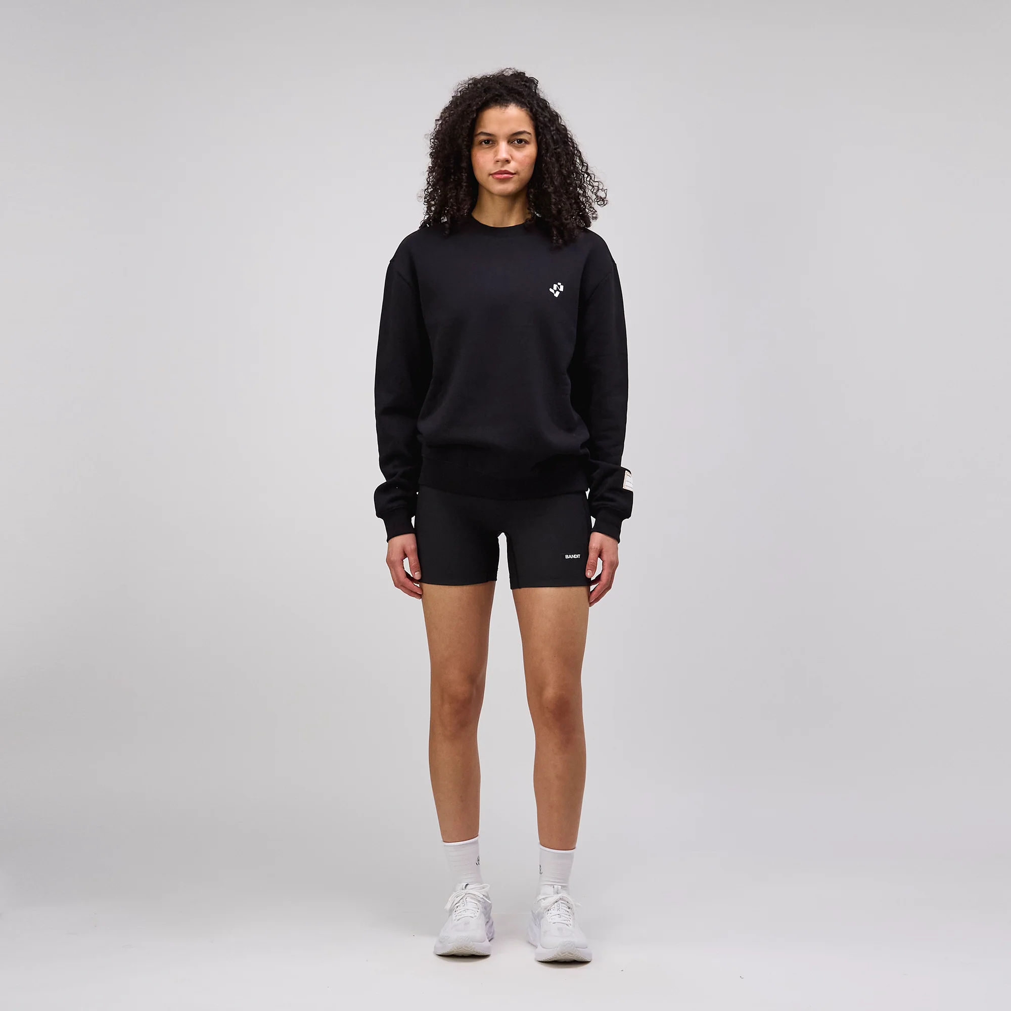 Cotton Fleece Abstract Grid Crewneck - Unisex, Black - Image 6
